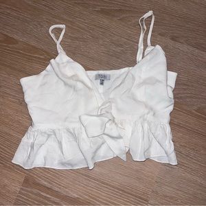 Toni white babydoll tank top, tie in the front